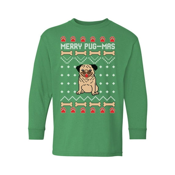Awkward Styles Christmas Long Sleeve Shirt for Kids Youth Boys Girls Merry Pugmas Dog Pattern Shirt
