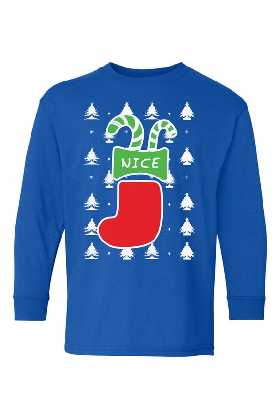 Christmas Long Sleeve Shirt for Kids Youth Boys Girls Nice Xmas Stocking Shirt