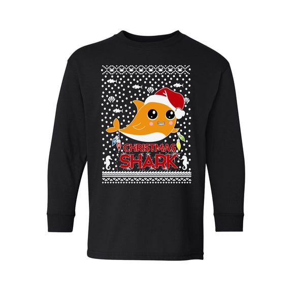 Awkward Styles Christmas Long Sleeve Shirt for Kids Youth Boys Girls Orange Xmas Shark Shirt