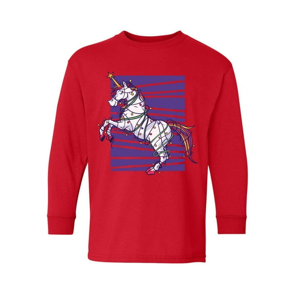 Awkward Styles Christmas Long Sleeve Shirt for Kids Youth Boys Girls Purple Xmas Unicorn Shirt