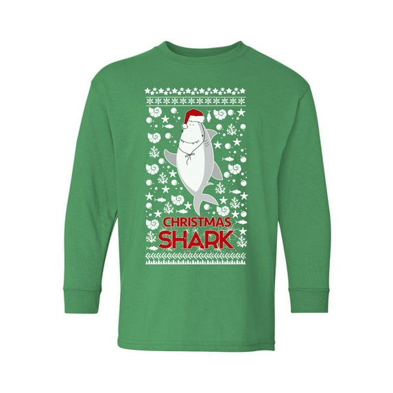 Awkward Styles Christmas Long Sleeve Shirt for Kids Youth Boys Girls Shark Xmas Pattern Shirt