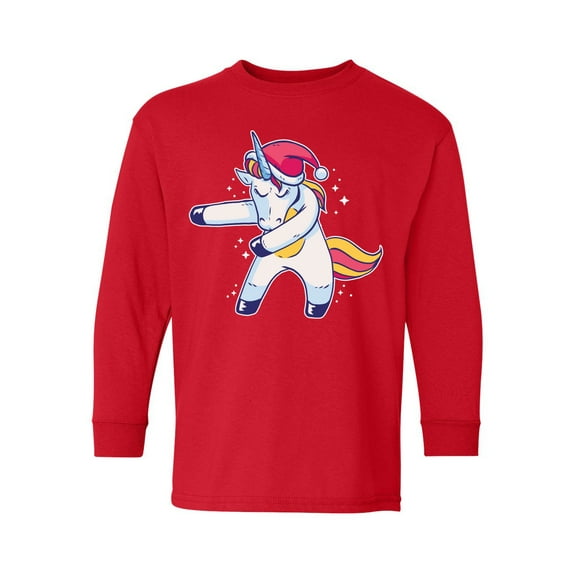 Awkward Styles Christmas Long Sleeve Shirt for Kids Youth Boys Girls Xmas Dancing Unicorn Shirt