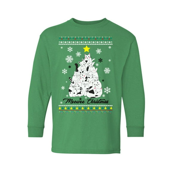 Awkward Styles Christmas Long Sleeve Shirt for Kids Youth Boys Girls Xmas Meowee Shirt