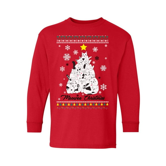 Awkward Styles Christmas Long Sleeve Shirt for Kids Youth Boys Girls Xmas Meowee Shirt