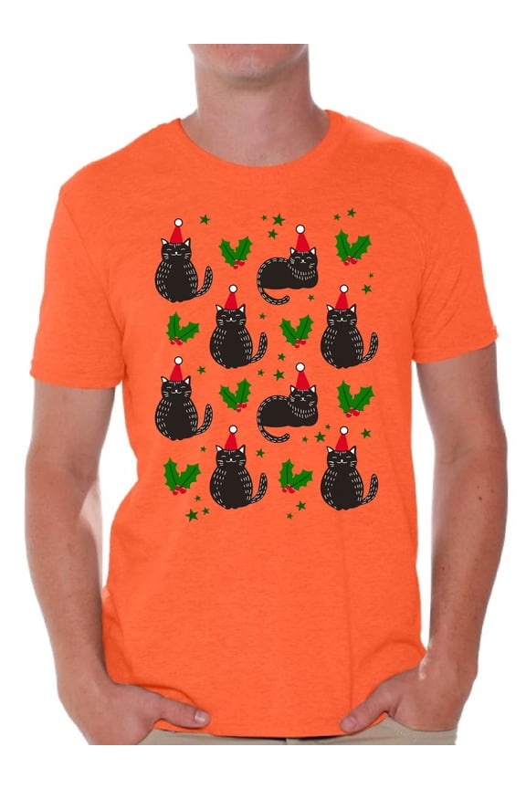 Christmas Shirts for Men Xmas Cat T-Shirt