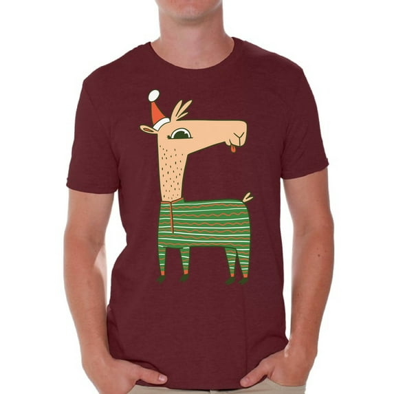 Awkward Styles Christmas Shirts for Men Xmas Llama in Santa's Hat Funny Pattern T-Shirt