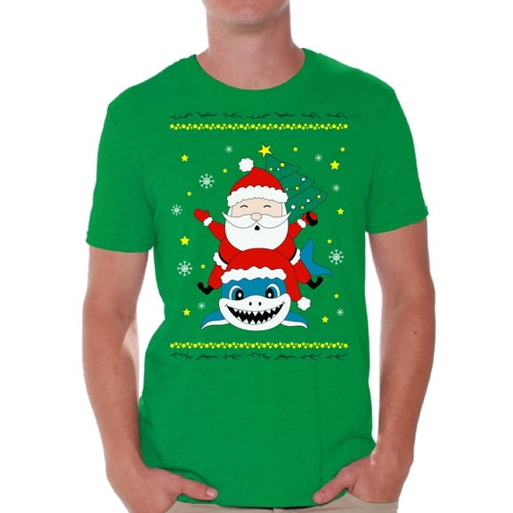 Awkward Styles Christmas Shirts for Men Xmas Santa Shark T-Shirt