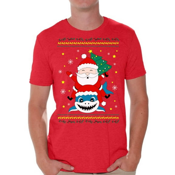 Awkward Styles Christmas Shirts for Men Xmas Santa Shark T-Shirt