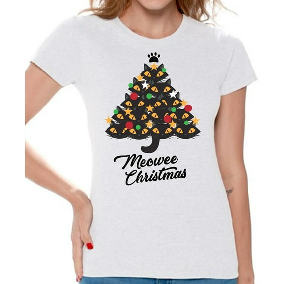Awkward Styles Christmas Shirts for Women Xmas Cat T-Shirt