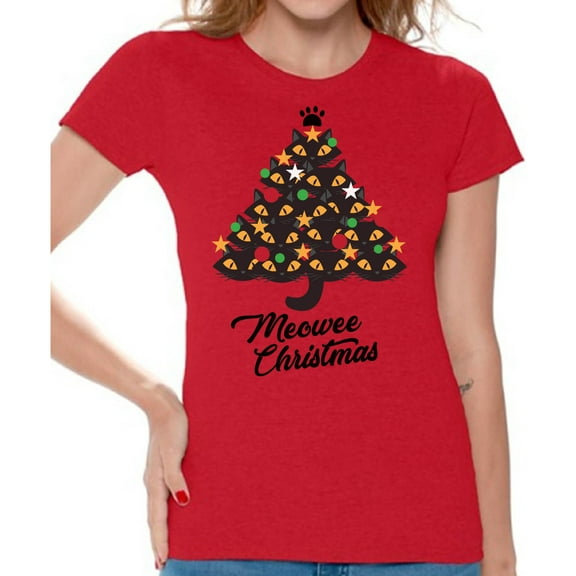 Awkward Styles Christmas Shirts for Women Xmas Cat T-Shirt
