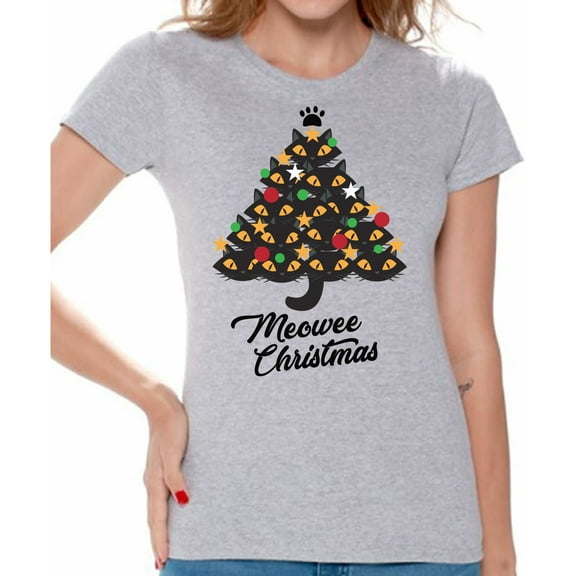 Awkward Styles Christmas Shirts for Women Xmas Cat T-Shirt