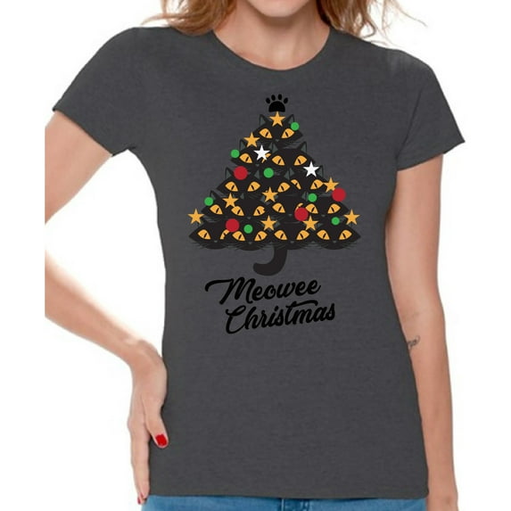 Awkward Styles Christmas Shirts for Women Xmas Cat T-Shirt