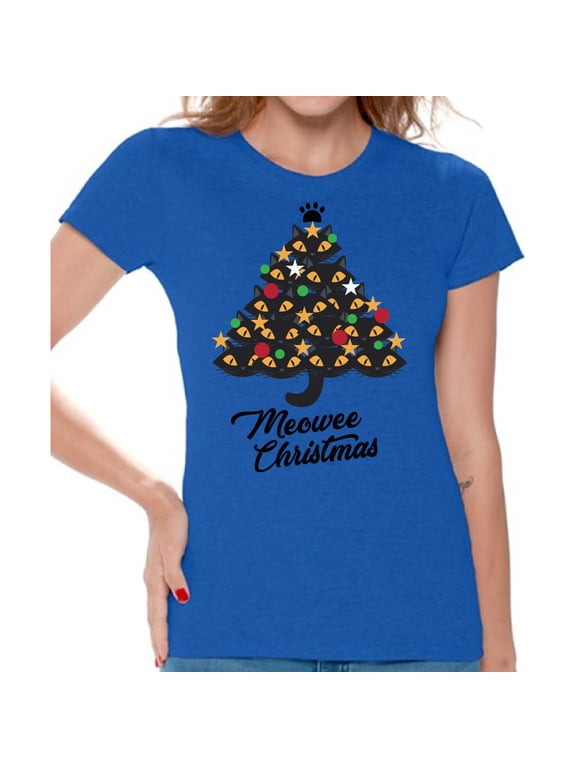 Christmas Shirts for Women Xmas Cat T-Shirt
