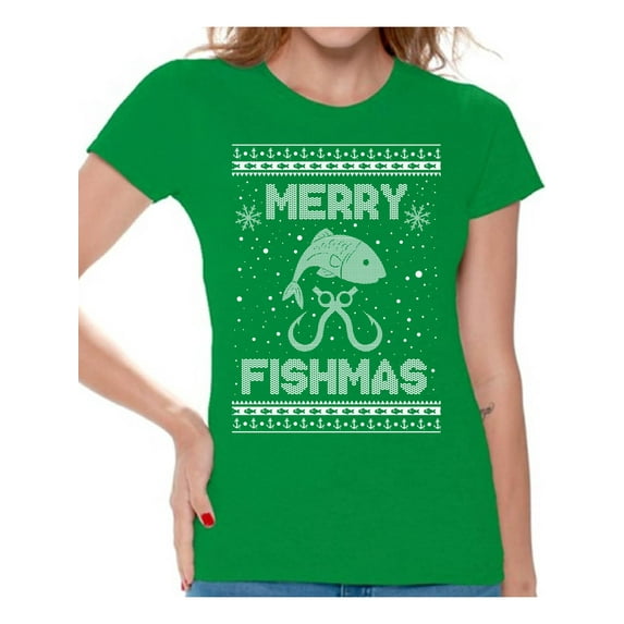 Awkward Styles Christmas Shirts for Women Xmas Christmas Merry Fishmas T-Shirt