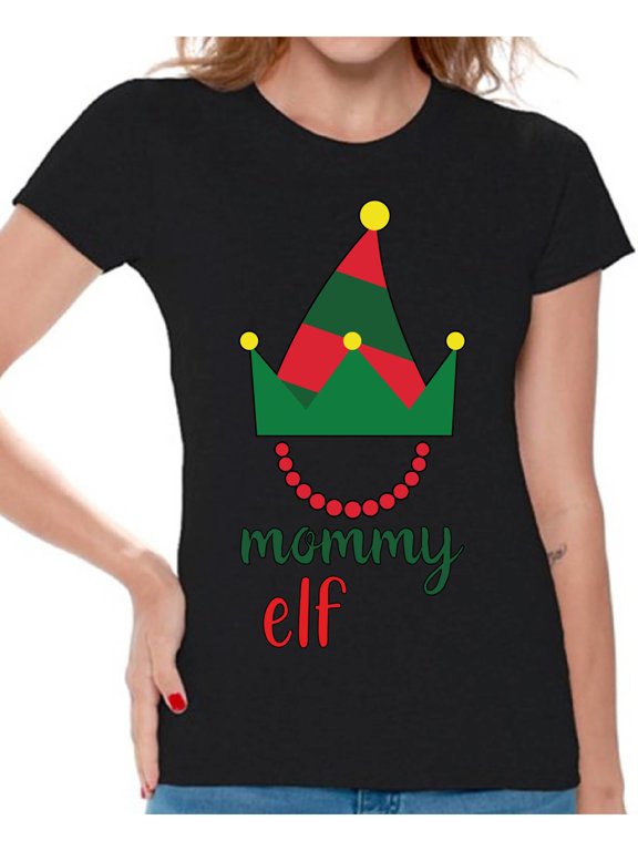 Christmas Shirts for Women Xmas Elf Mommy T-Shirt