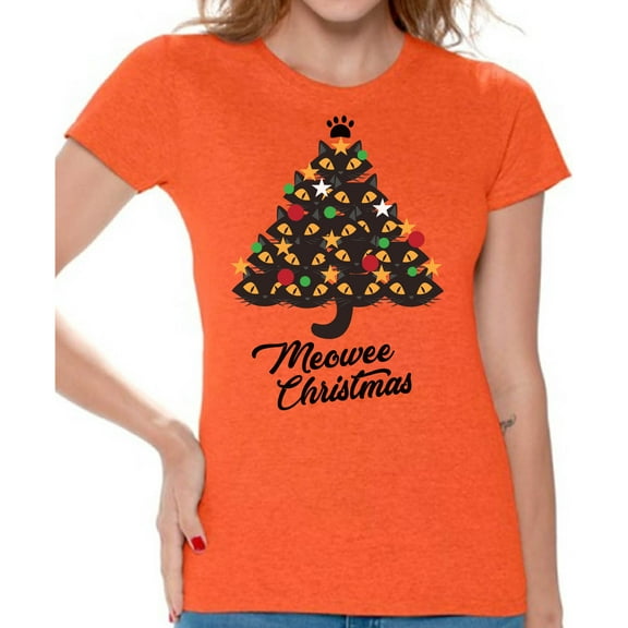 Awkward Styles Christmas Shirts for Women Xmas Meowee T-Shirt Cat Tree