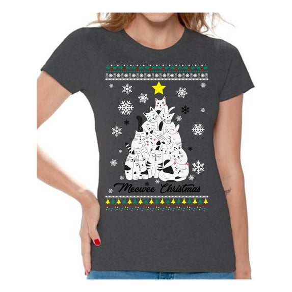 Awkward Styles Christmas Shirts for Women Xmas Meowee T-Shirt