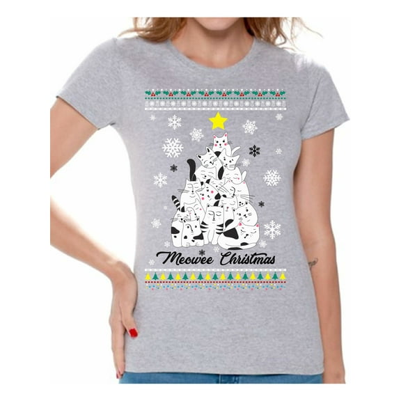 Awkward Styles Christmas Shirts for Women Xmas Meowee T-Shirt