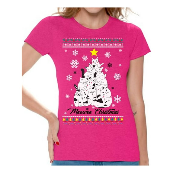 Awkward Styles Christmas Shirts for Women Xmas Meowee T-Shirt