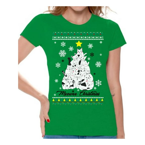 Awkward Styles Christmas Shirts for Women Xmas Meowee T-Shirt