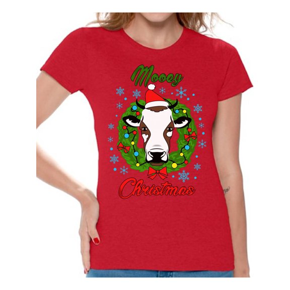 Awkward Styles Christmas Shirts for Women Xmas Mooey T-Shirt