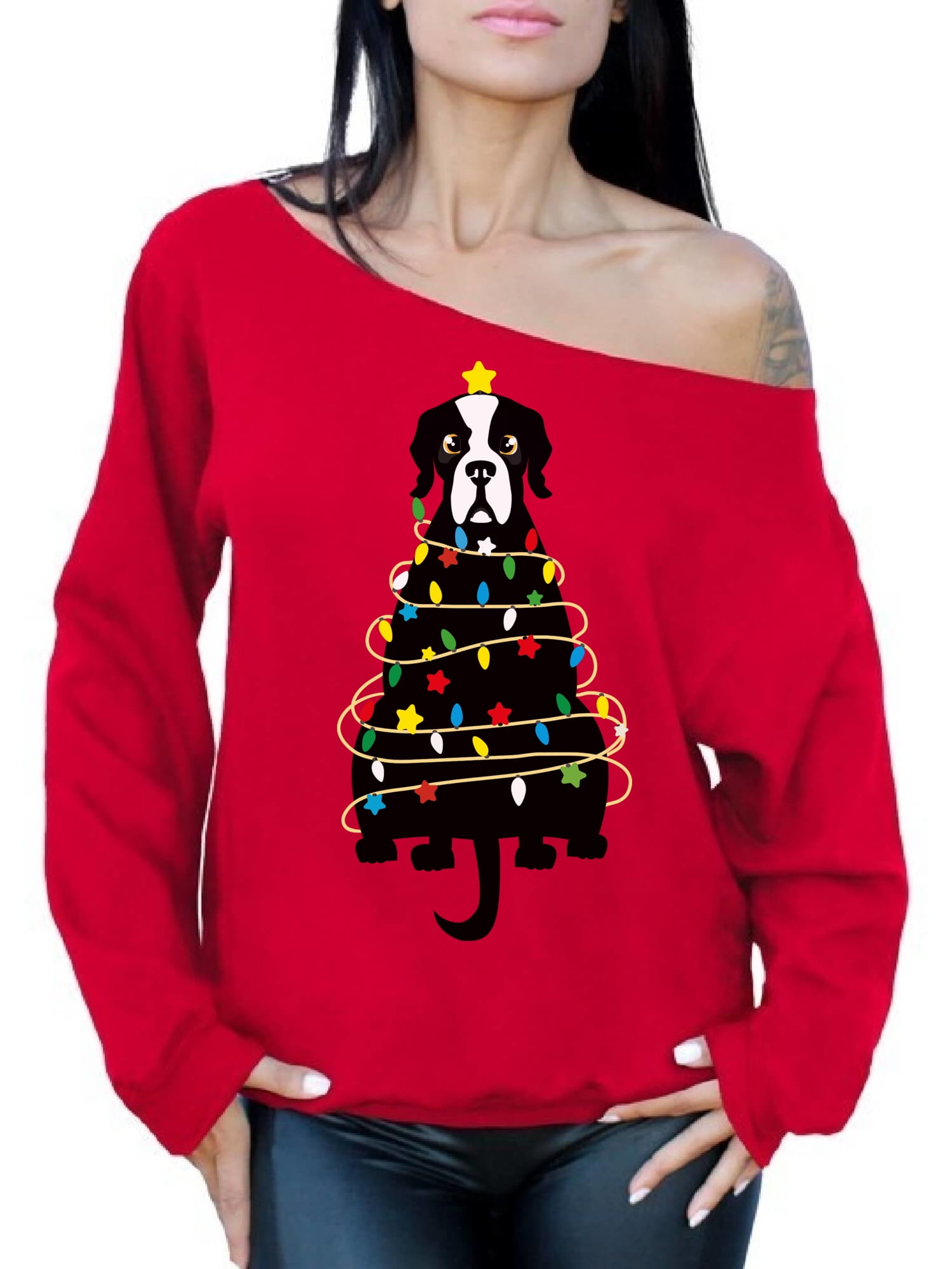 Awkward Styles Ugly Christmas Sweatshirt Off Shoulder Xmas Dog Sweater