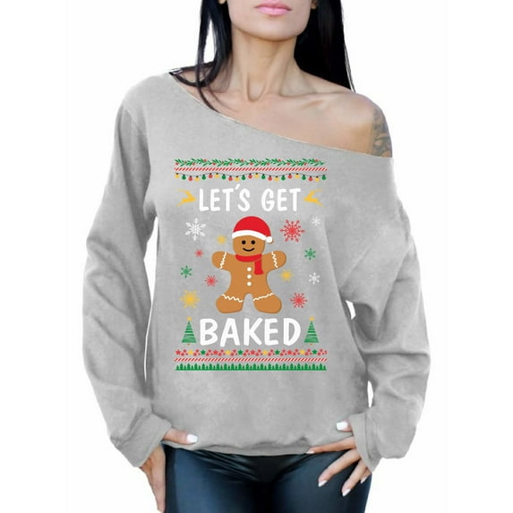 Awkward Styles Christmas Sweatshirt Off Shoulder Xmas Gingerbread Man Sweater