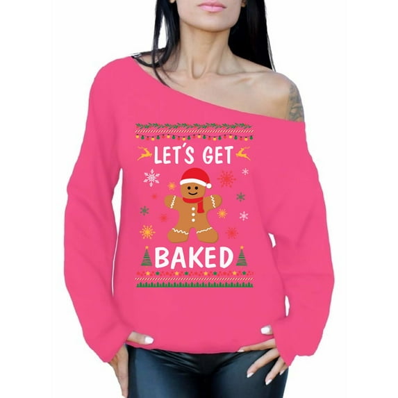 Awkward Styles Christmas Sweatshirt Off Shoulder Xmas Gingerbread Man Sweater