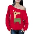 thumbnail image 1 of Awkward Styles Christmas Sweatshirt Off Shoulder Xmas Llama in Santa's Hat Funny Pattern Sweater, 1 of 4