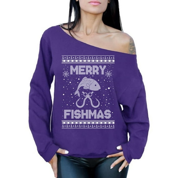 Awkward Styles Christmas Sweatshirt Off Shoulder Xmas Merry Fishmas Sweater