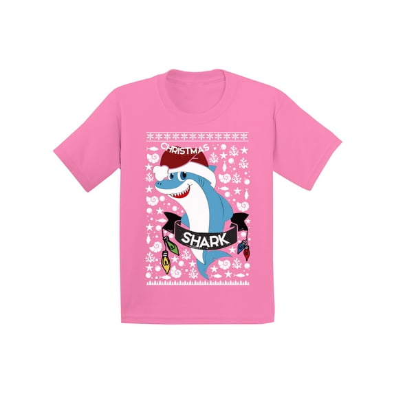 Awkward Styles Christmas T-Shirt for Boys Girls Blue Xmas Shark Kids T Shirts