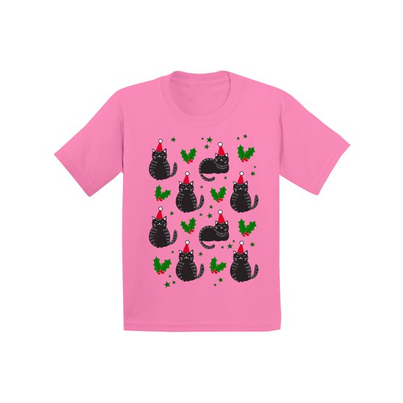 Awkward Styles Christmas T-Shirt for Boys Girls Cat Xmas Pattern Kids T Shirts