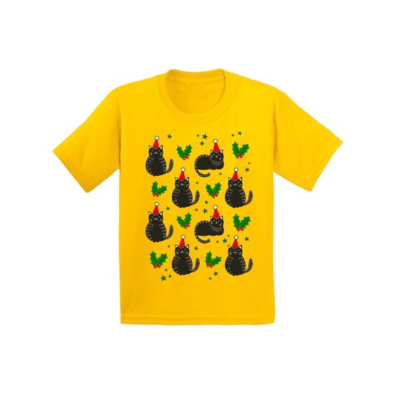 Awkward Styles Christmas T-Shirt for Boys Girls Cat Xmas Pattern Kids T Shirts