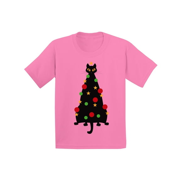 Awkward Styles Christmas T-Shirt for Boys Girls Cat Xmas Tree Kids T Shirts