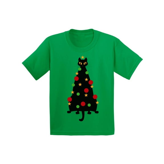 Awkward Styles Christmas T-Shirt for Boys Girls Cat Xmas Tree Kids T Shirts