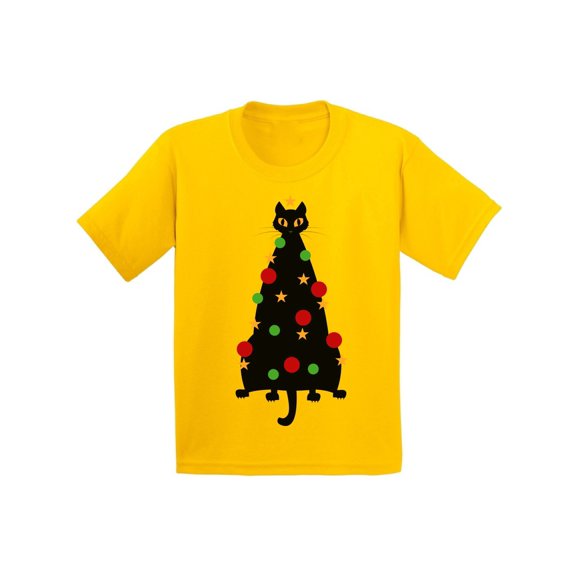 Awkward Styles Christmas T-Shirt for Boys Girls Cat Xmas Tree Kids T Shirts