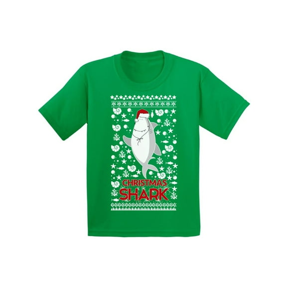 Awkward Styles Christmas T-Shirt for Boys Girls Shark Xmas Pattern Kids T Shirts