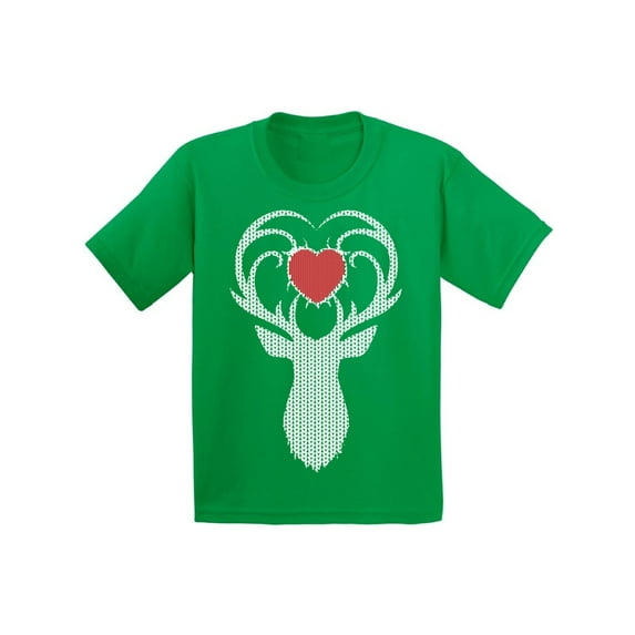 Awkward Styles Christmas T-Shirt for Boys Girls White Deer Xmas Heart Kids T Shirts