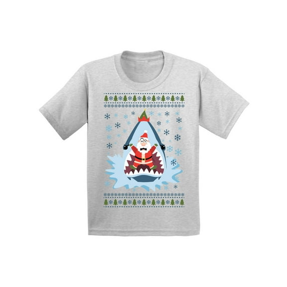Awkward Styles Christmas T-Shirt for Boys Girls Xmas Santa in Shark Kids T Shirts