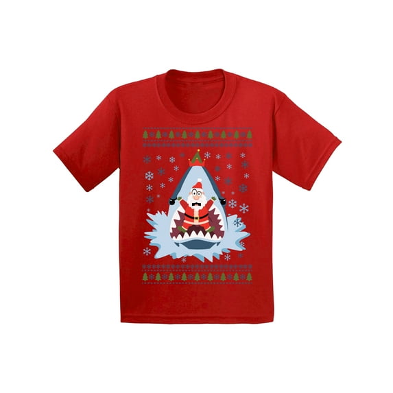 Awkward Styles Christmas T-Shirt for Boys Girls Xmas Santa in Shark Kids T Shirts