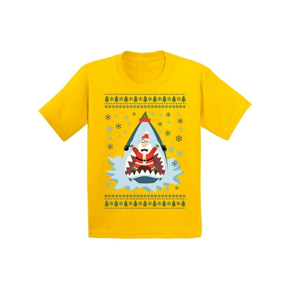Awkward Styles Christmas T-Shirt for Boys Girls Xmas Santa in Shark Kids T Shirts