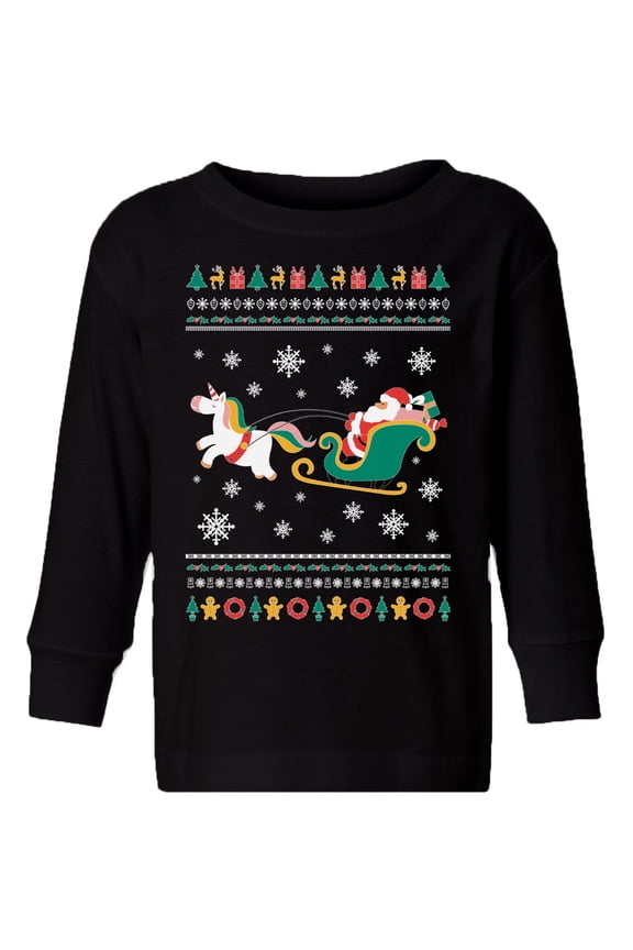 Xmas Long Sleeve Shirt for Girls Boys Christmas Santa with Unicorn Shirt