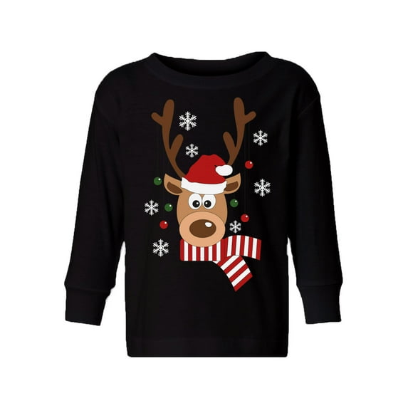 Awkward Styles Xmas Long Sleeve Shirt for Girls Boys Deer in Red Xmas Hat Shirt