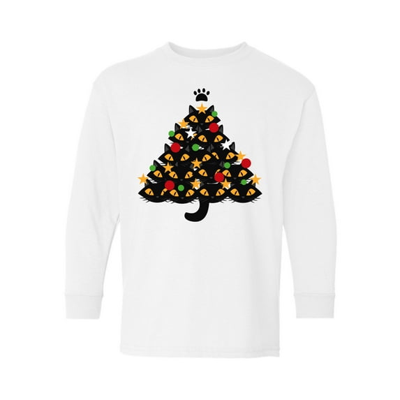 Awkward Styles Xmas Long Sleeve Shirt for Kids Youth Boys Girls Cats Christmas Tree Shirt