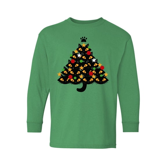 Awkward Styles Xmas Long Sleeve Shirt for Kids Youth Boys Girls Cats Christmas Tree Shirt