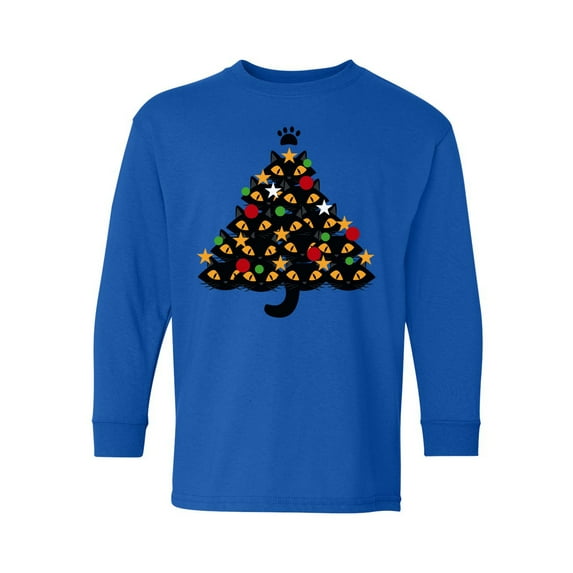 Awkward Styles Xmas Long Sleeve Shirt for Kids Youth Boys Girls Cats Christmas Tree Shirt