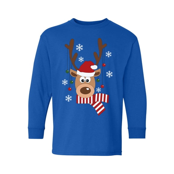 Awkward Styles Ugly Xmas Long Sleeve Shirt for Kids Youth Boys Girls Deer in Red Xmas Hat Shirt