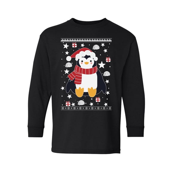 Awkward Styles Xmas Long Sleeve Shirt for Kids Youth Boys Girls Penguin Christmas Pattern Shirt