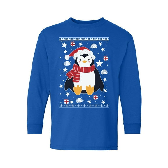 Awkward Styles Xmas Long Sleeve Shirt for Kids Youth Boys Girls Penguin Christmas Pattern Shirt