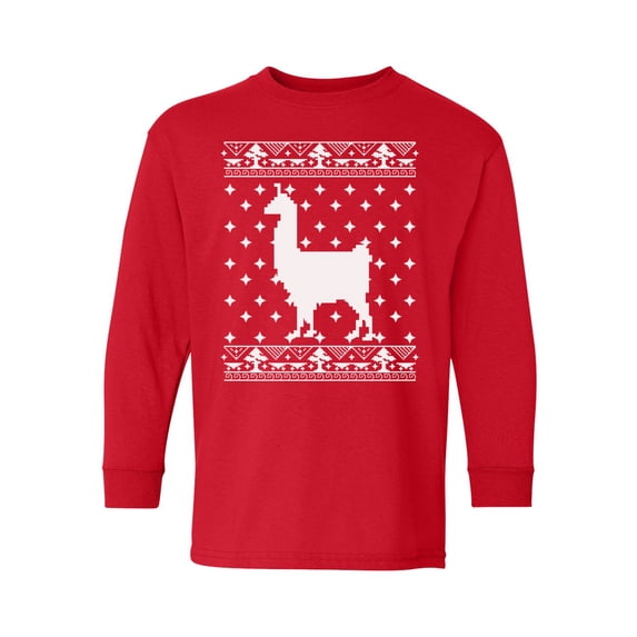 Awkward Styles Xmas Long Sleeve Shirt for Kids Youth Girls Boys Christmas Llama Shirt